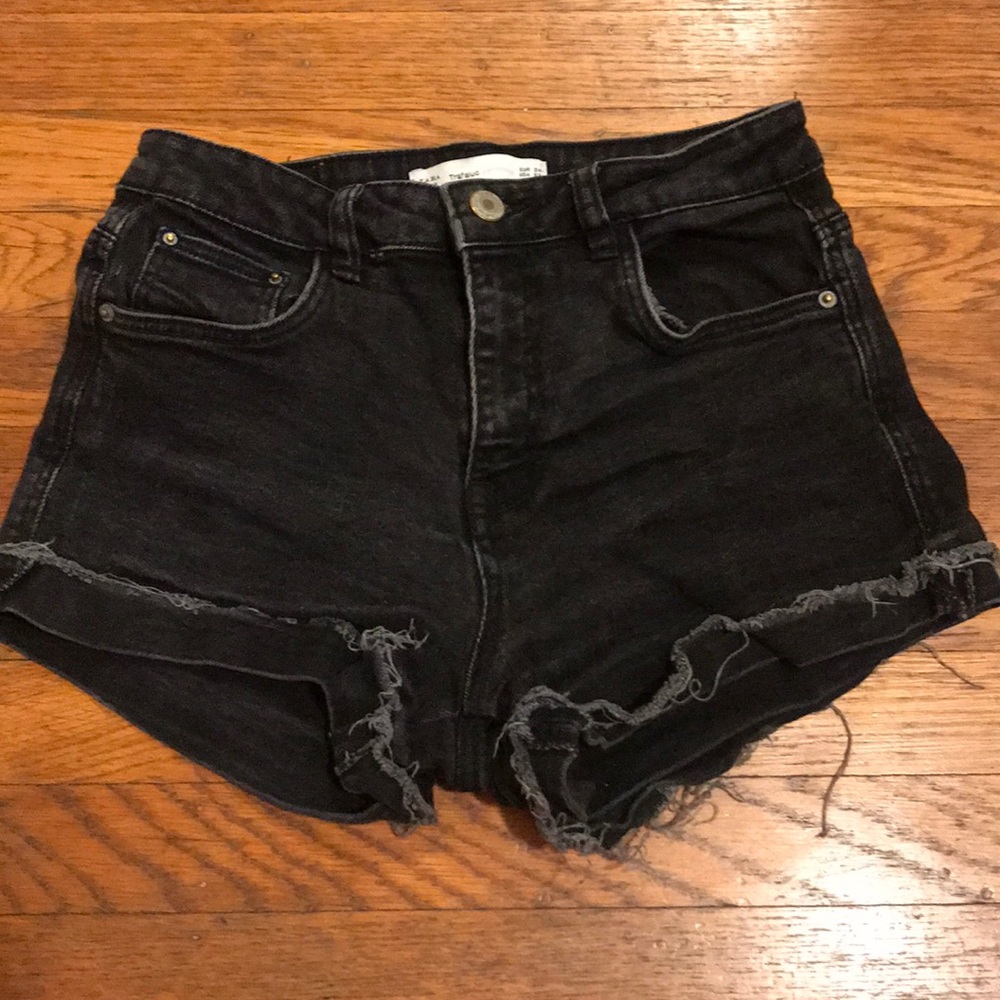 Black ripped jean shorts